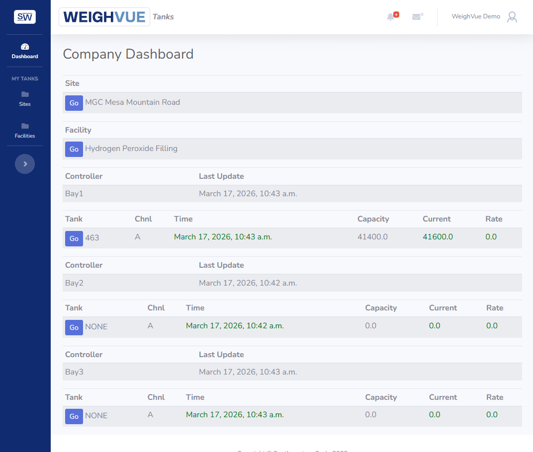 WeighVue Tanks main inventory overview